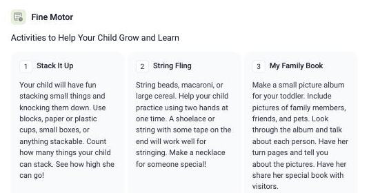 Fine Motor activities in the Family Report